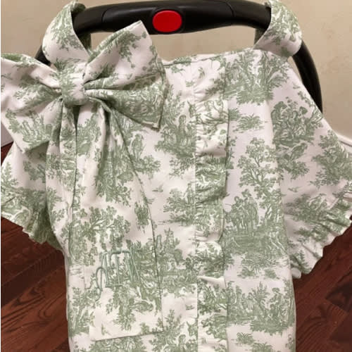 Green Toile Car Seat Canopy - Just Baby Designs