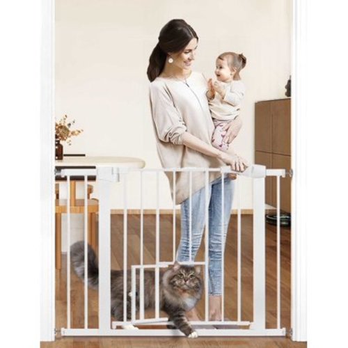 Baby Safety Gate 30"Tall 29.5''-40.5''Wide Doorway Baby Gate with Pet Door, White