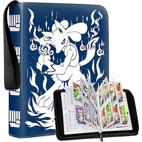 Card Binder 4 Pocket with 55 Removable Sleeves-Can Hold 440 Cards, 3-Ring Zipper Sports Book is Gifts for Boys and Girls