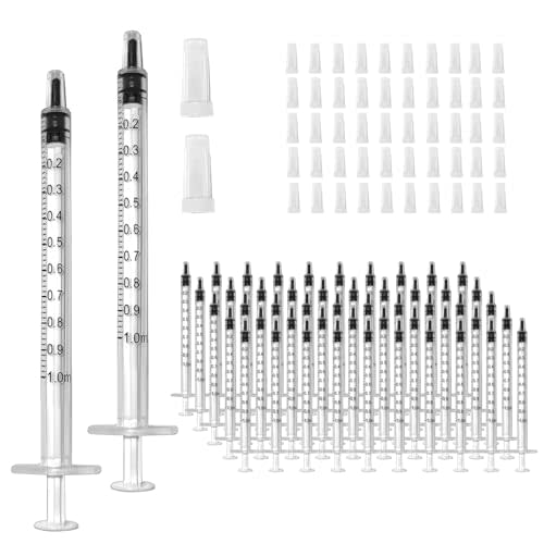 50 Pcs 1ml 1cc Syringe No Needle Plastic Syringe with Caps for Pets Oral, Refilling, Oil or Glue Applicator, Measuring or Transfering Tiny Amount of Liquids