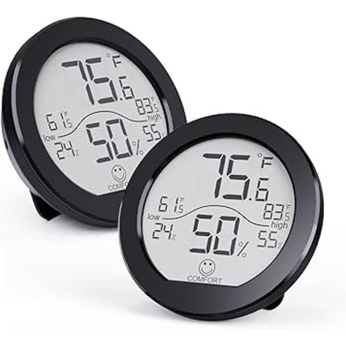 SECRUI Hygrometer Thermometer for Room Temperature Humidity Meter Indoor Thermometer Accuracy Calibration LCD Temperature Sensor with Maximum and Minimum Records, TH1, Black, 2 Pack
