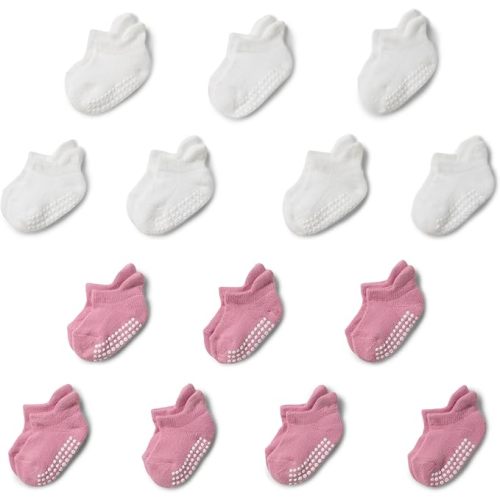 Amazon Essentials Unisex Babies' Non Slip Grip Low Cut Socks, 14 Pairs