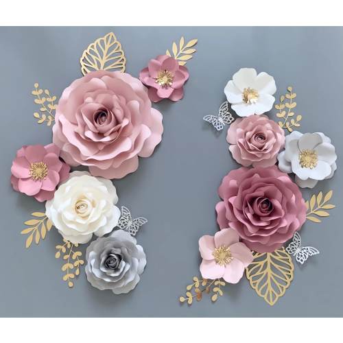 Mauve Pink Paper Flower Set, Nursery Paper Flower Wall Decor, Baby Girl Nursery Flowers, Paper Flowers, Nursery Paper Flowers