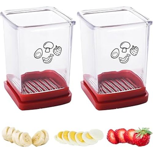 Fruit Cutter and Chopper – Cup Slicer for Strawberry, Grape, Banana, Mushroom, Kitchen Gadget for Fruits and Vegetables, Compact Slicing Tool (2 Packs)