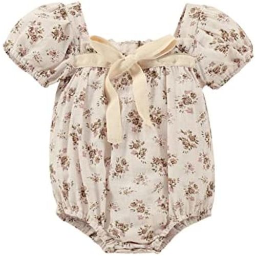 Kupretty Newborn Baby Girl Cotton Summer Clothes Vintage Floral Romper Square Neck Short Sleeve Bodysuit Jumpsuit