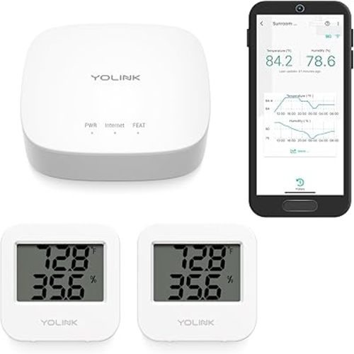 Smart Wireless Temperature/Humidity Sensor Wide Range for Freezer Fridge Monitoring Pet Cage/Tank Monitoring, App Alerts, Text/SMS, Email Alerts, Compatible with Alexa IFTTT, 2 Pack - Hub Included