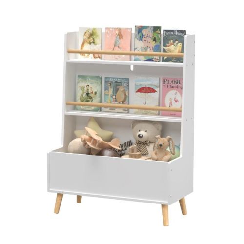 FONTOI Decorative Bookshelf, Kids Bookshelf, Book Toy Storage Organizer, Book Cabinet for Kids' Bedroom Nursery, White, 12.6"*26.77"*36.61"