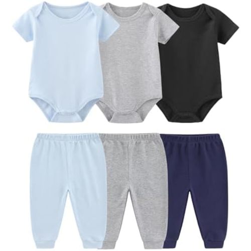 Baby Bodysuit and Pant Set 6-pcs Ribbed Soft Infant Boy Girl Clothes Outfits