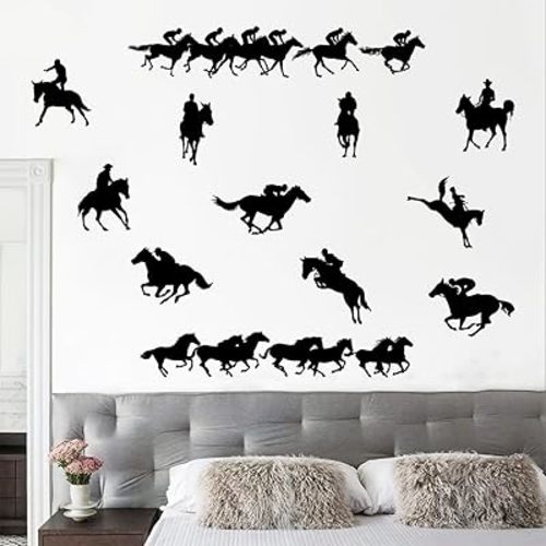 Removable Herd of Horses Wall Decals Wild Animal Wall Stickers Peel and Stick Cowboy Riding Horse Wall Decor Art Stickers for Living Room Kids Bedroom Playroom Classroom