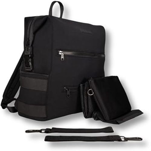 Neoprene Diaper Bag, Minimalist Backpack Diaper Bag with Pouch, Changing Pad, and Stroller Straps, Water Resistant and Lightweight Dad Diaper Bag, Diaper Bag Backpack, Black