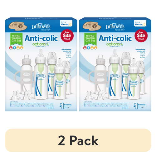 (2 pack) Dr. Brown's Natural Flow Anti-Colic Options+ First Year Baby Bottle Gift Set, Gray, BPA free, 0m+