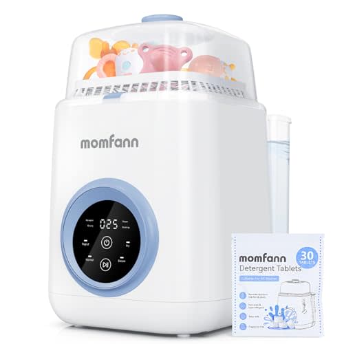 MOMFANN Baby Bottle Washer-19 Min Rapid Wash, Sterilizer and Dryer, All-in-One Cleaner, Bottles,Pump Parts & Baby Essentials for New Parents Gift - Replaces Hand Washing, Blue
