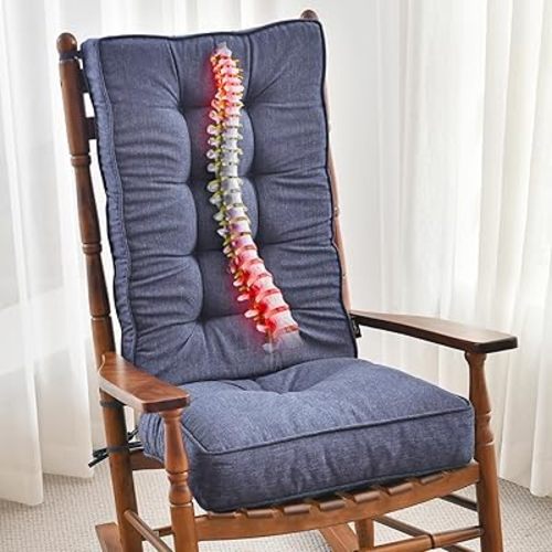 SUNROX Memory Foam Jumbo Rocking Chair Cushions, FadeShield Water Resistant Non Slip Durable Tufted Pads, Set of Seat & Back Cushion with Ties for Indoor/Outdoor Rocker, 2 Piece, Heather Indigo