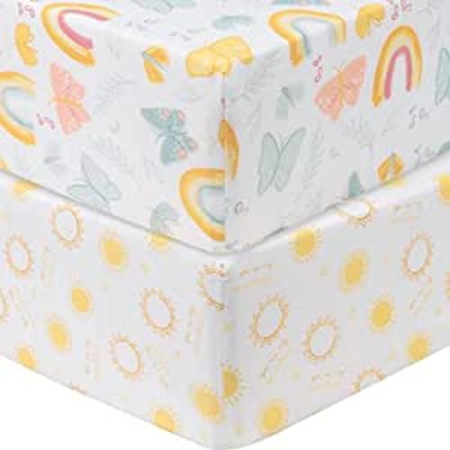 Amazon.com : Sammy & Lou Butterfly Sunshine 2-Pack Microfiber Fitted Crib Sheet Set, Fits Standard Crib Mattress 28 in x 52 in; Fully Elasticized, : Baby