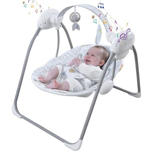 Portable Baby Swing for Infants, Compact & Foldable Infant Swing with 5-Speed Swing,Music, Timer, Cushioned Seat, Battery Operated, 0-9 Months 6-20 lbs,SG2403
