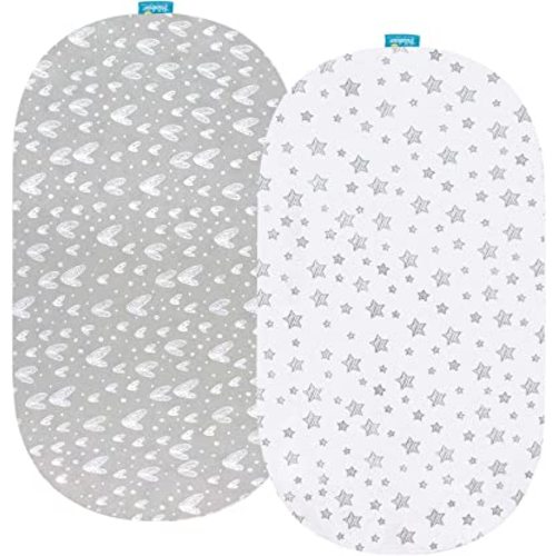 Bassinet Fitted Sheets for UPPAbaby Bassinet, 100% Jersey Knit Cotton Sheets, Breathable and Heavenly Soft, Grey and White Print for Baby