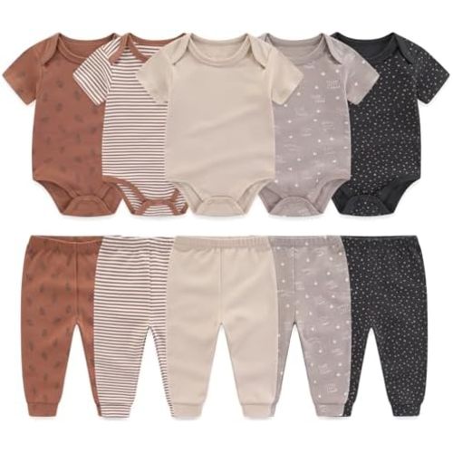 Baby Boy Girl 10 Piece Combined Type Clothing Set Cotton Baby Bodysuits and Pants Set Home Outdoor Infant Clothes