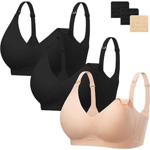 Angelhood 3 Pack Nursing Bras for Breastfeeding Seamless Pregnancy Maternity Bra Wireless Sleep Bralette with Extenders