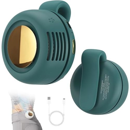 Portable Silent Mini Bladeless Fan Clip On, 2025 Adjustable 3-Speed Suspended Waist Fans,Mini Bladeless Fans with Clip,Portable for Travel, Outdoor, Office, Travel (Green)
