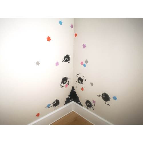 soot sprite vinyl decals, self adhesive wall stickers, corner decal, nursery wall decorations