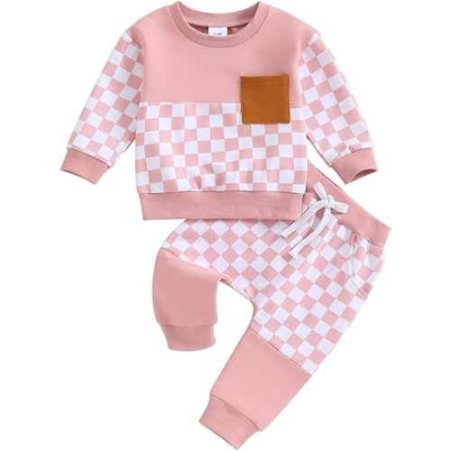 Fernvia Toddler Baby Girl Clothes 3 6 9 12 18 24 Months Fall Outfits Solid Long Sleeve Sweatshirt Tops + Pants Set