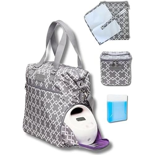 Sarah Wells Lizzy Breastpump Bag, Cold Gold Breastmilk Cooler and Pumparoo Wet/Dry Bag Bundle (Gray)