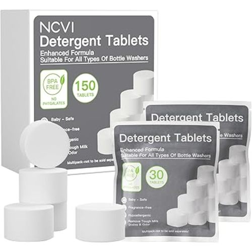 NCVI 150 PCS Detergent Washing Block Tablets, All-in-one Stain Removal, Sterilization and Deodorization Effect Compatible with NCVI/Momcozy/Baby Brezza/Grownsy Bottle Washer Machine Soap, Low-foaming