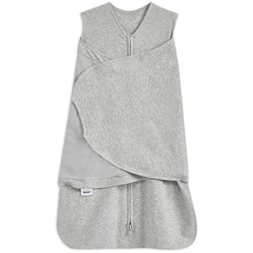 HALO 100% Cotton Sleepsack Swaddle, 3-Way Adjustable Wearable Blanket, TOG 1.5, Heather Grey, Small, 3-6 Months