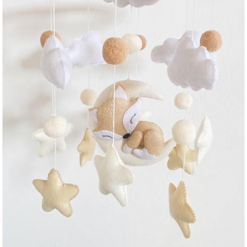 Baby mobile fox, mobile felt, baby mobile beige, baby mobile boy, baby mobile girl, baby mobile natural felt, sleeping fox