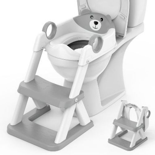 BabyBond 2 in 1 Potty Training Toilet Seat with Splash Guard Anti-Slip Pad Step Stool, Gray