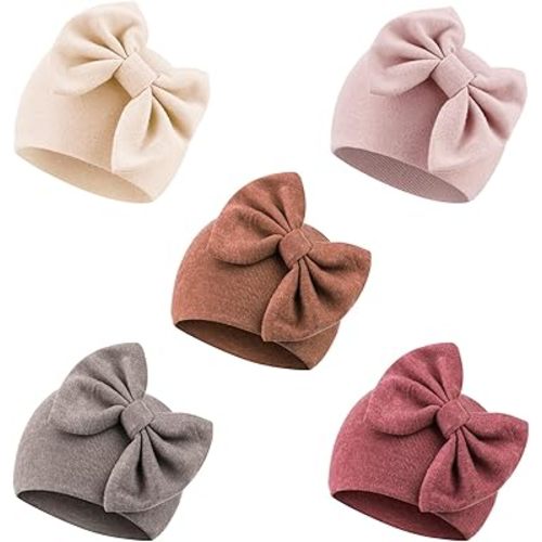 DRESHOW BQUBO Newborn Baby Hats Hospital Hat Baby Cotton Beanie Infant Bow Hats for 0-6/6-24 Months