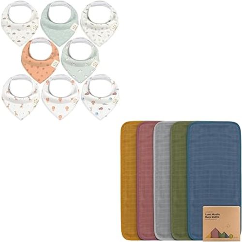 KeaBabies 8-Pack Baby Bandana Drool Bibs and 5-Pack Muslin Burp Cloths for Baby Boys, Girls - Organic, Stylish Unisex Bandana Bibs -Viscose from Bamboo Cotton Burp Cloth