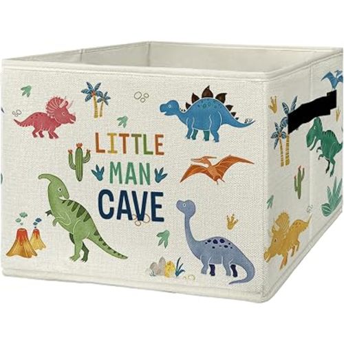 Dinosaur Nursery Storage Bins & Boxes with Handles, Boys Room Foldable Basket for Organizing, Little Man Cave Dinosaur Collapsible Storage Basket for Bedroom Bathroom Clothes Toys Books