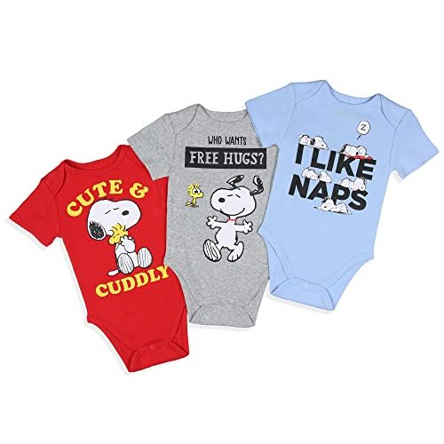 Peanuts Infant Boys' Snoopy and Woodstock Sleeper 3 Pack Sleep Pajama