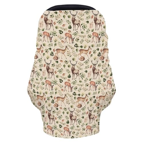 Vintage Deer Boho Leaves Baby Car Seats Covers Country Animal Car Canopy Breastfeeding Cover Wildlife Nature Baby Stroller Breastfeeding Covers for Babies Boys Girls Shower Gifts