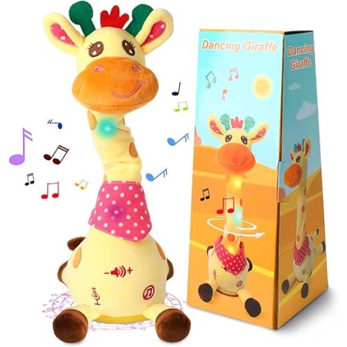 Dancing Talking Giraffe Toy, Stuffed Animal Baby Toy Repeating What You Say, Glowing Musical Giraffe with 10 Children's Songs Gifts for Toddlers 1-3 Years Old
