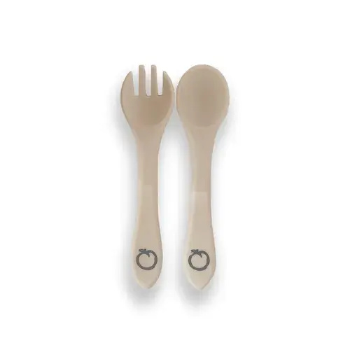 Plum Silicone Spoon & Fork Set - Sand - 2 Pack | Baby Bunting AU