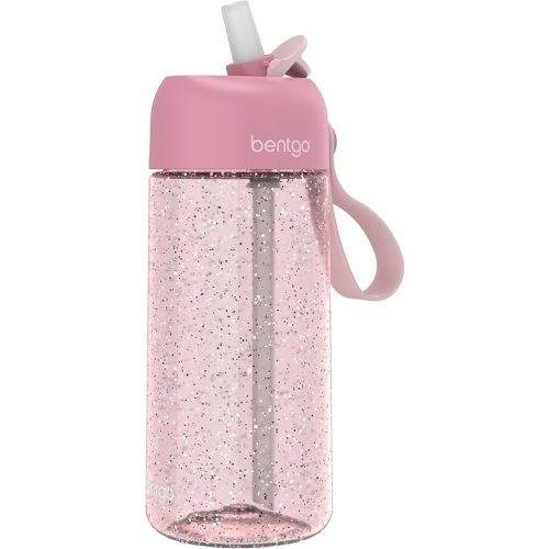 Bentgo Kids Water Bottle - Leak-Proof, Durable Tritan, BPA-Free 15 oz. Cup for Kids/Toddlers Ages 3+, Safe Sip Spout, Carrying Handle, & Dishwasher Safe for School (Glitter Edition - Petal Pink)