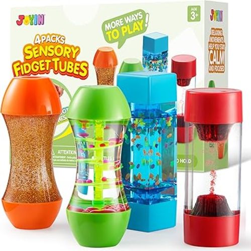 JOYIN 4-Pack Fidget Tubes for Kids, Sensory Tubes, Stress Relief Toy, Speech Therapy Materials, Calming Toys for Children with Autism, Calm Down Corner Supplies, Easter Presents for Toddlers