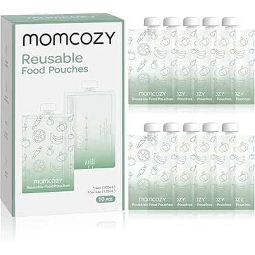 Momcozy Reusable Baby Food Pouches for Toddlers,BPA Free Plastic,Food Safe,Freezer Safe,Refillable for Applesauce Yogurt & Puree Squeeze Pouch,10 packs,3.4-4oz