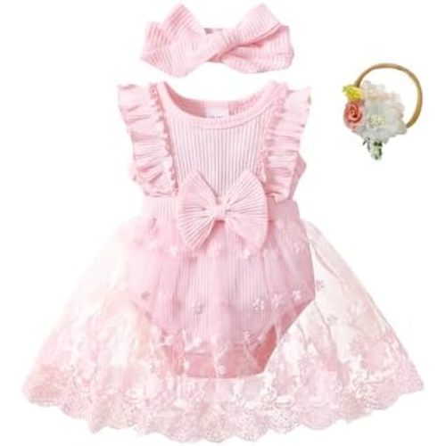 Renotemy Newborn Baby Girl Lace Romper Infant Summer Boho Flower Tulle Dress Party Gifts Newborn Photography Outfits