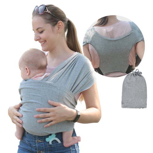 GLLQUEN BABY Organic Cotton Baby Wrap Carrier Adjustable for Infants and Toddlers Light Gray