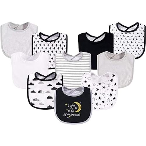 Hudson Baby Unisex Baby Cotton and Polyester Bibs, Moon And Back, One Size
