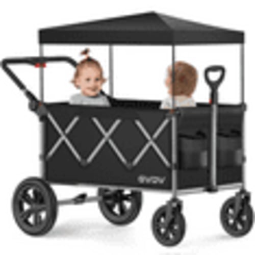 GVDV Stroller Wagon for 2 Kids, 330lbs Capacity, All-Terrain Wheels, Removable Canopy, Parent Organizer, Adjustable Handlebar, 2 Cup Holders, Black