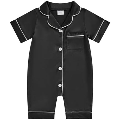 FULA-bao Newborn Baby Boy Girl Silk Pajamas Short Sleeve Button Up Satin Pjs One Piece Romper Onesie Shorts Baby Sleepwears