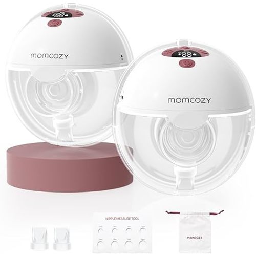 Momcozy M5 Smart APP Controlled Wearable Breast Pump, Hands-Free Wireless Electric Pump, 3 Modes 9 Suction Levels, BPA-Free, Portable Lightweight, 24mm Flange, 2-Pack Quill Gray