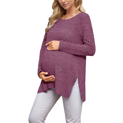 Smallshow Maternity Clothes Long Sleeve Side Split Maternity Shirts Tops for Women