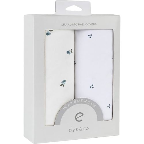 Ely's & Co. Patent Pending Waterproof Changing Pad Cover Sheets, 100% Cotton with Waterproof Lining – 2 Pack Fitted Cradle Sheet Set, Berry and Cluster Dot (Blue) 34” x 17”