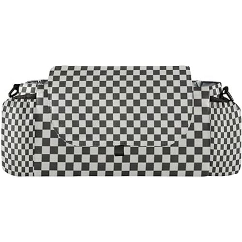 Baby Stroller Bag Checkered Black White Stroller Caddy Organizer Bag with Adjustable Straps Non-slip Hook Large Storage for Strollers