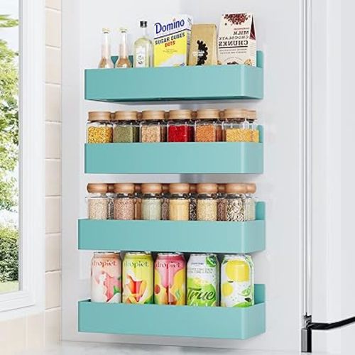 Magnetic Spice Rack for Refrigerator, Kitchen Organizer and Storage Shelf, Blue (4 Pack)…